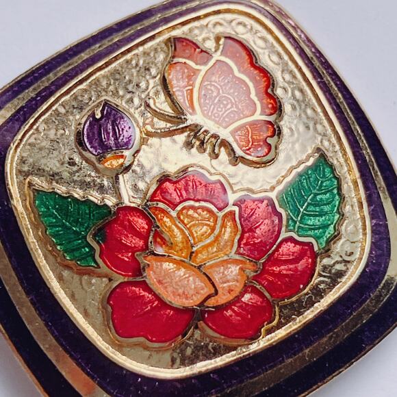 VTG 60s Cloisonne Butterfly Floral Stick Pin Enamel Jewelry Gold Tone Brooch - Picture 4 of 11